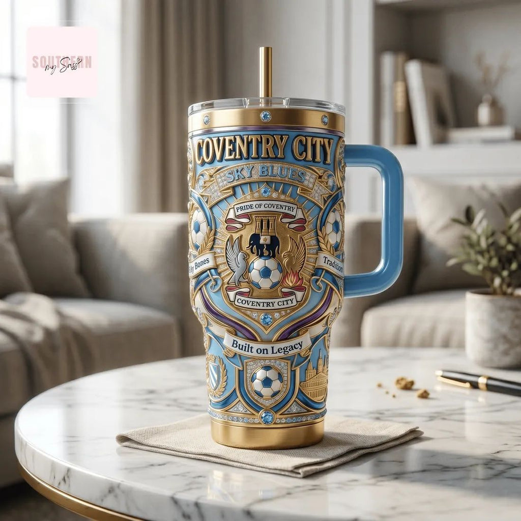 Coventry City Sky Blues 40oz Luxury Gold & Blue Insulated Tumbler With Handle