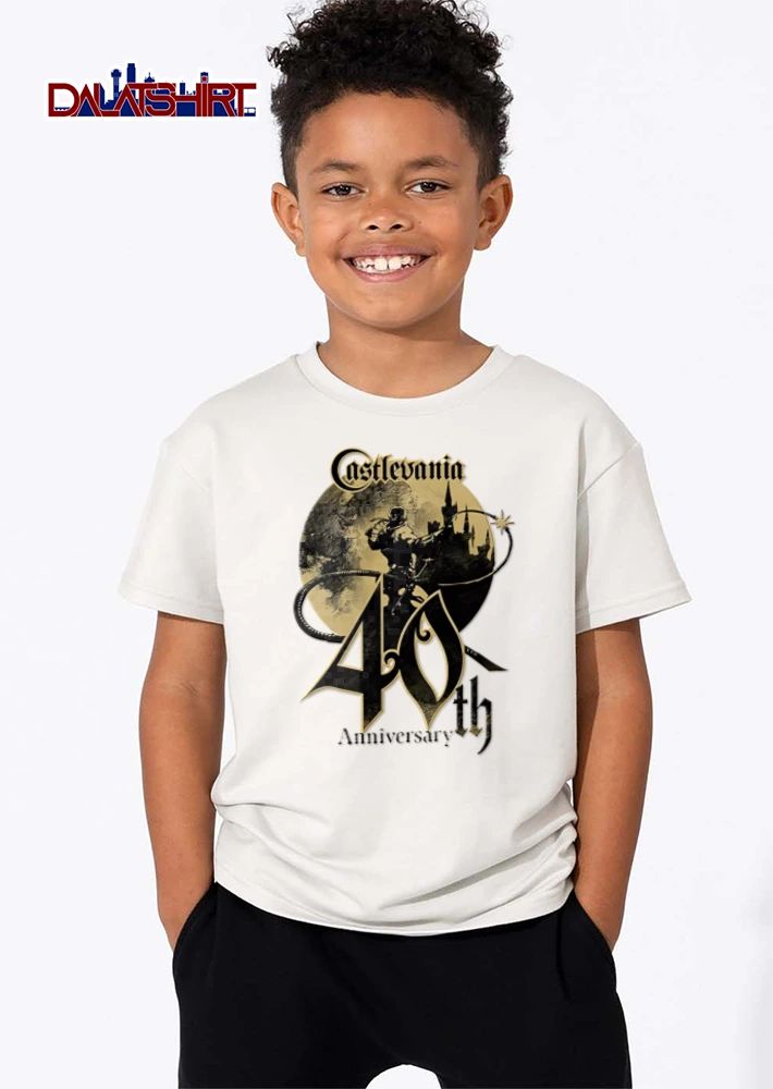 40th Castlevania warrior holding whip before castle shirt