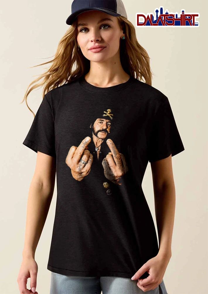 Lemmy Kilmister man wearing hat showing middle fingers shirt
