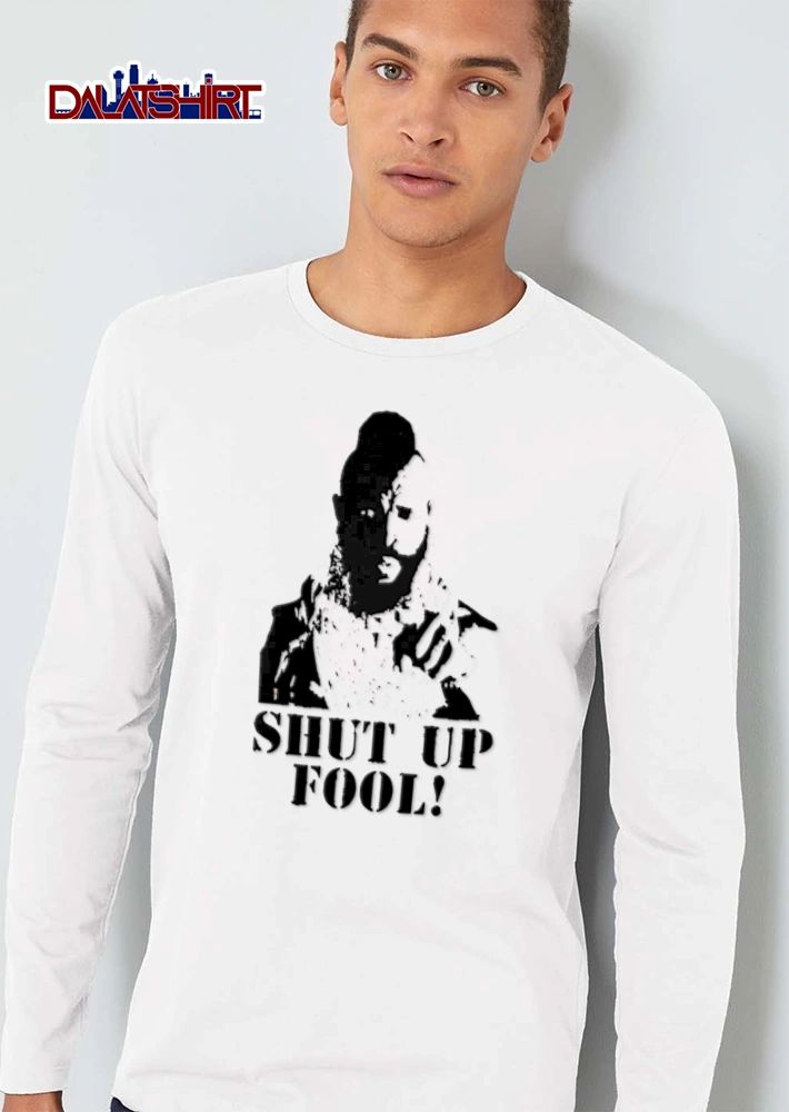 Shut UP Fool Mr T pointing finger stencil style shirt