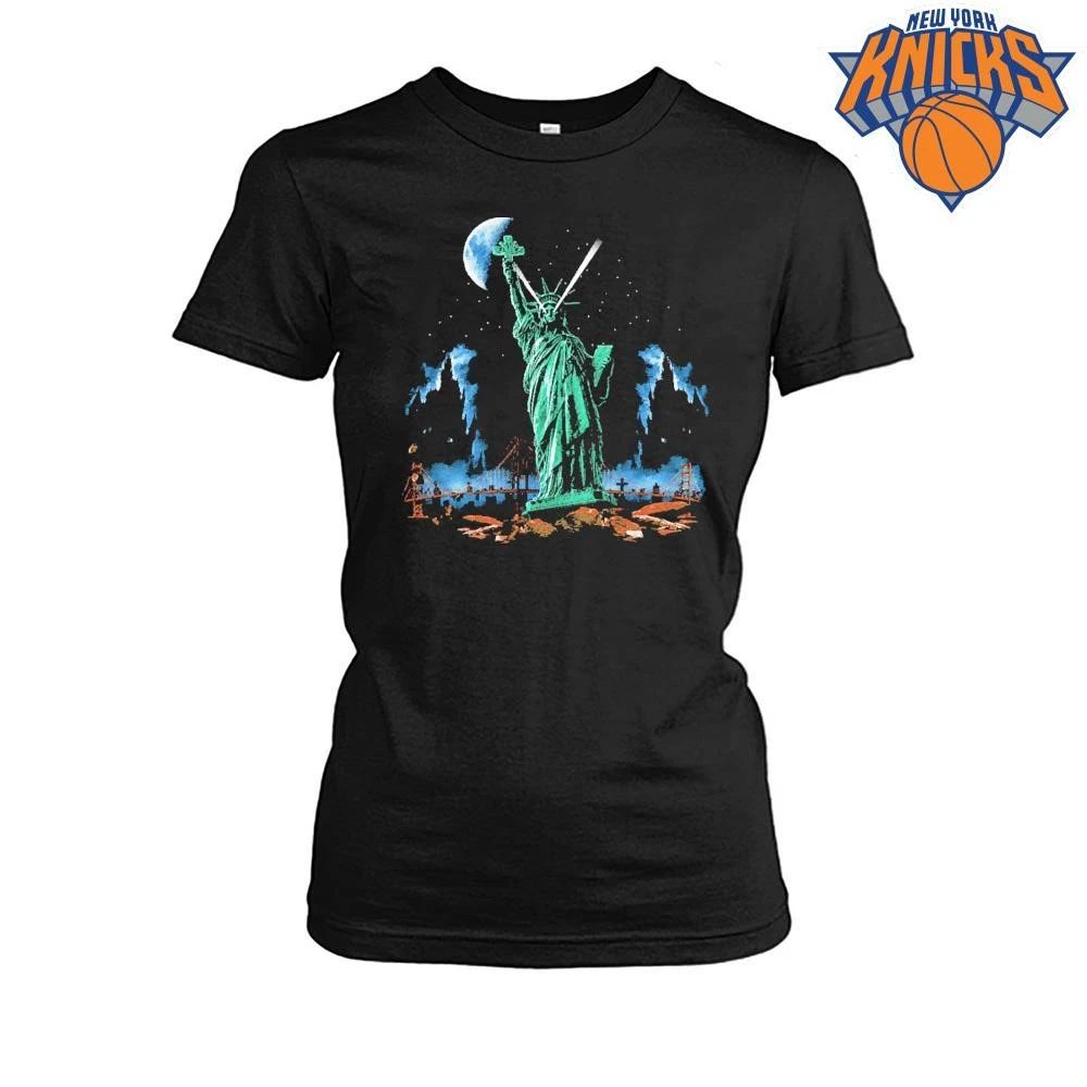 Statue Of Liberty Laser Eyes Holding Cross Dark Gothic Aesthetic Synthwave shirt