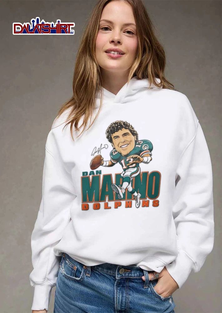 Miami Dolphins Dan Marino caricature throwing football shirt
