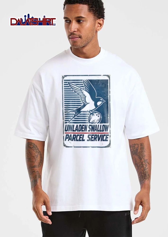 Unladen Swallow Parcel Service bird carrying bowling ball shirt