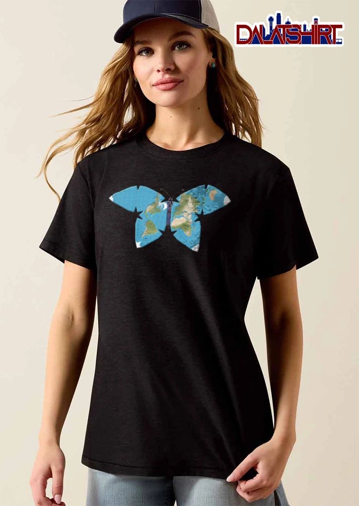 Butterfly wings world map projection shirt