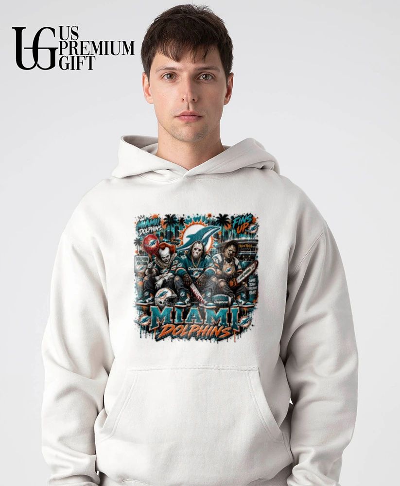 Pennywise Jason Voorhees Leatherface Miami Dolphins Fins Up Dolphin Nation Halloween shirt