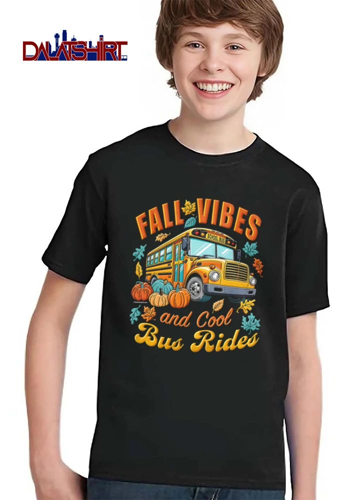 Fall Vibes And Cool Bus Rides yellow school bus pumpkins autumn leaves shirt
