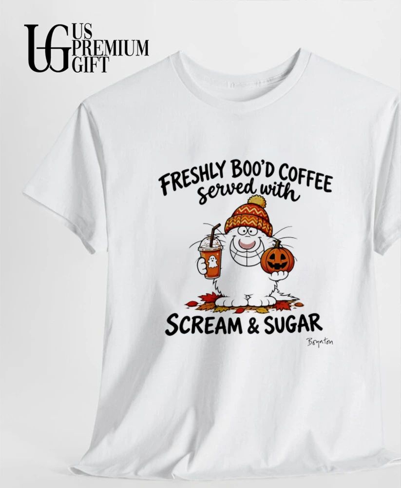 Freshly Bood Coffee Served With Scream and Sugar pumpkin Halloween shirt