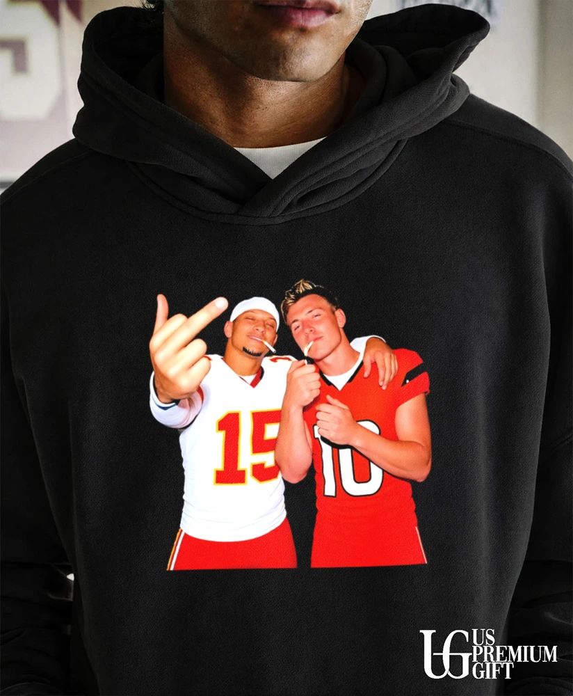 Bo Nix and Patrick Mahomes middle finger cigarettes shirt