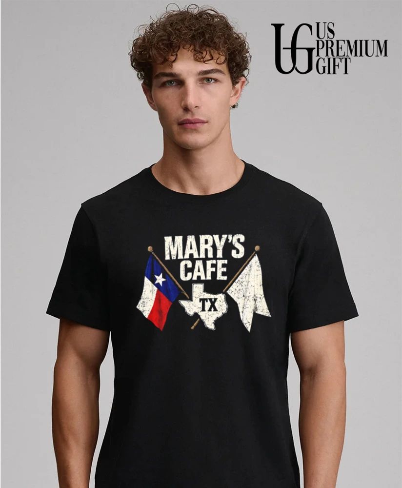 Marys Cafe Texas tate map crossed flags shirt