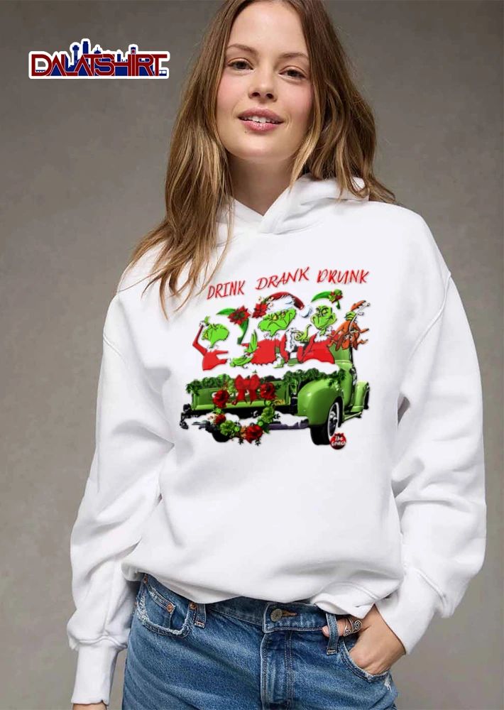 The Grinch Drink Drank Drunk three characters green truck shirt