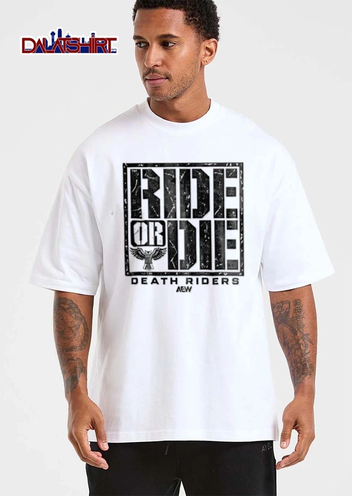 AEW Ride OR DIE Death Riders distressed text winged owl logo shirt