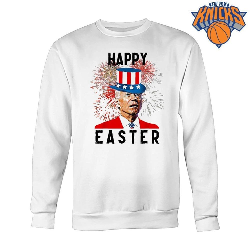 Joe Biden Happy Easter Uncle Sam Hat Fireworks Funny Confused Patriotic Happy 4th of July Shirt