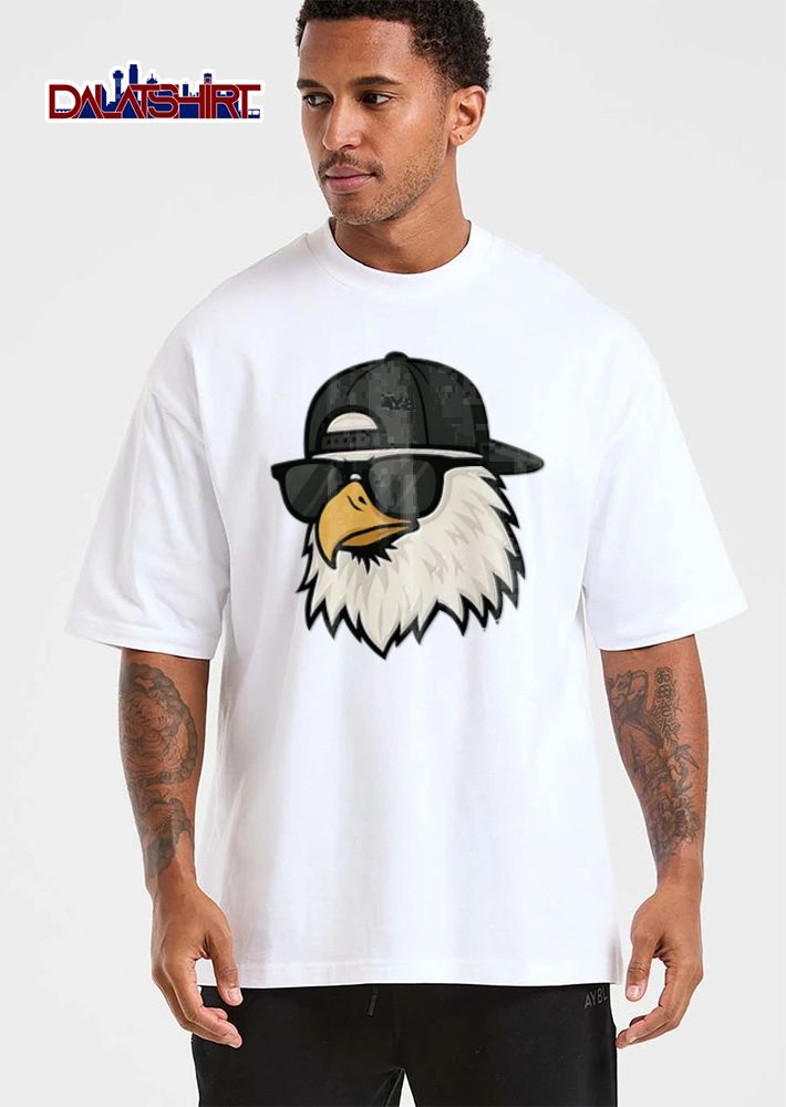 Bald eagle wearing sunglasses cap shirt