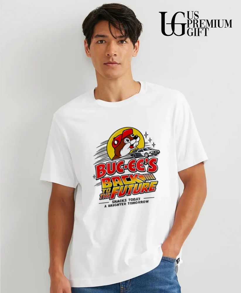 Buc-ee’s Back to the Future sam great snacks a brighter Tomorrow logo shirt