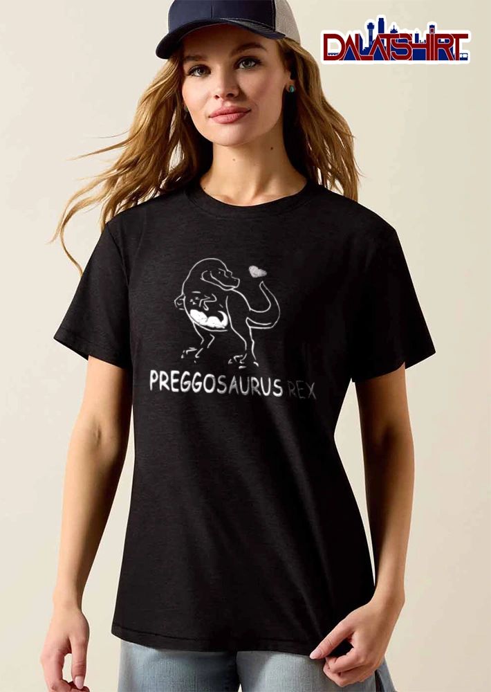 Preggosaurus REX pregnant dinosaur outline heart sleeping baby shirt