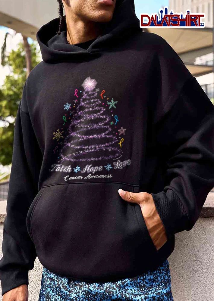 Faith Hope Love Cancer Awareness purple glitter Christmas tree ribbons snowflakes shirt