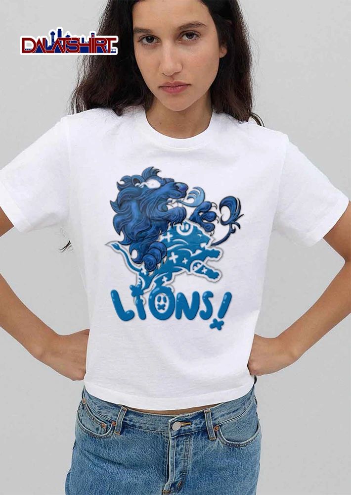 Detroit Lions blue lion mascot logo illustration shirt
