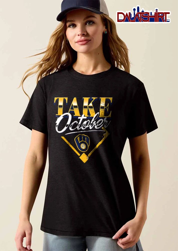 Milwaukee Brewers Take October baseball glove logo diamond graphic shirt