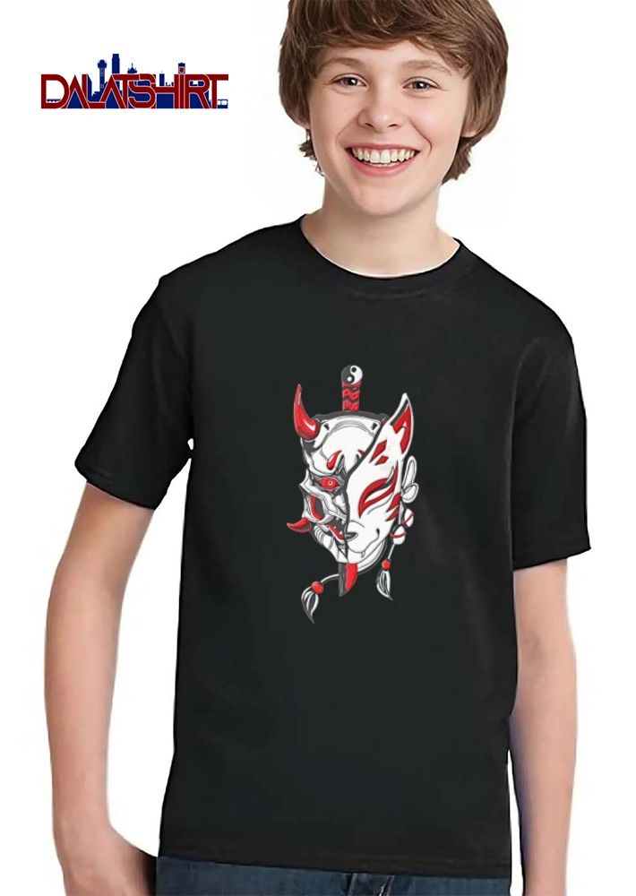 Oni kitsune mask split design shirt