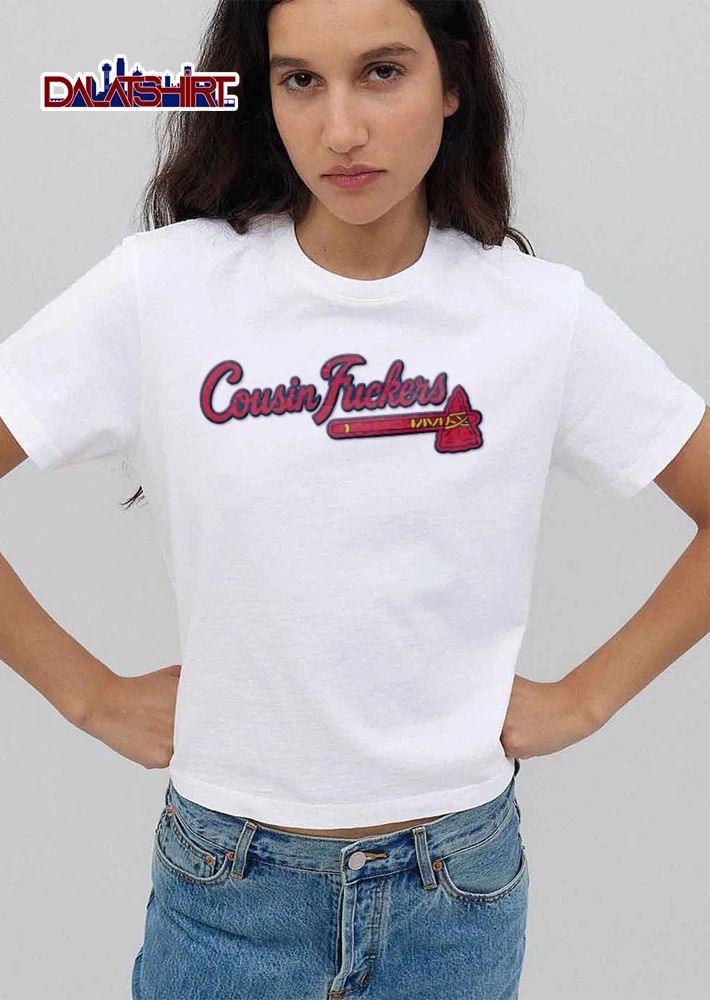 Cousin Fuckers red tomahawk script logo style shirt