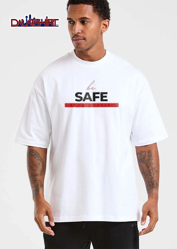 Be Safe Be Solutionary Red Cursive Script Bold Letters Banner shirt