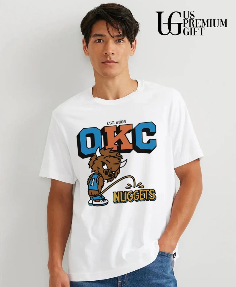 Rumble the Bison Oklahoma City Thunders peeing on Nuggets shirt