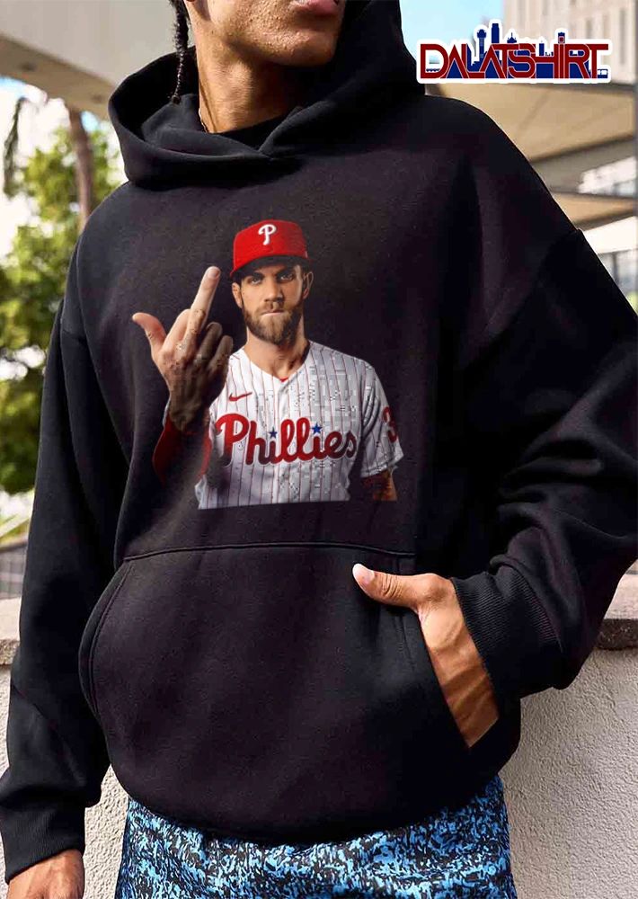Philadelphia Phillies Bryce Harper 3 man wearing baseball jersey middle finger shirt