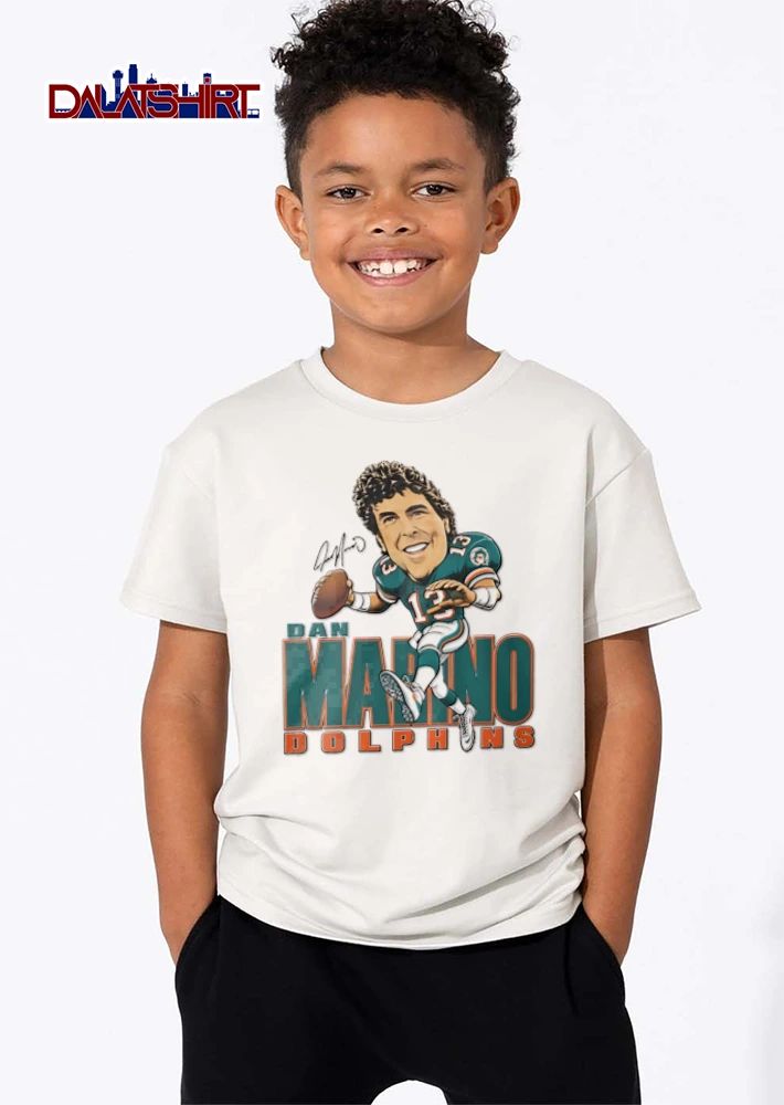 Miami Dolphins Dan Marino caricature throwing football shirt