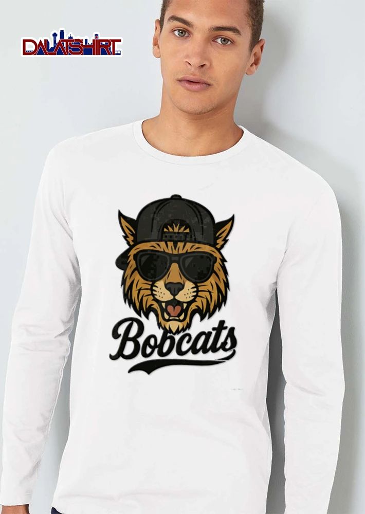 Bobcat wearing sunglasses baseball cap shirt