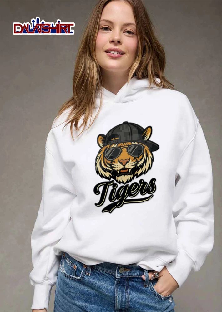 Tiger wearing sunglasses baseball cap shirt