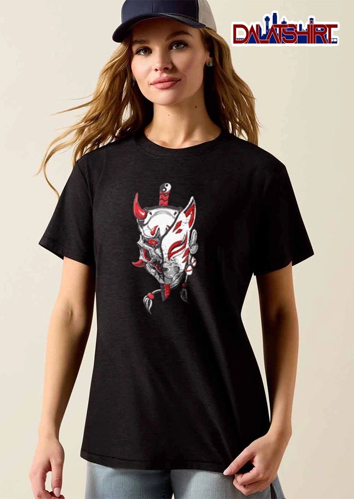 Oni kitsune mask split design shirt