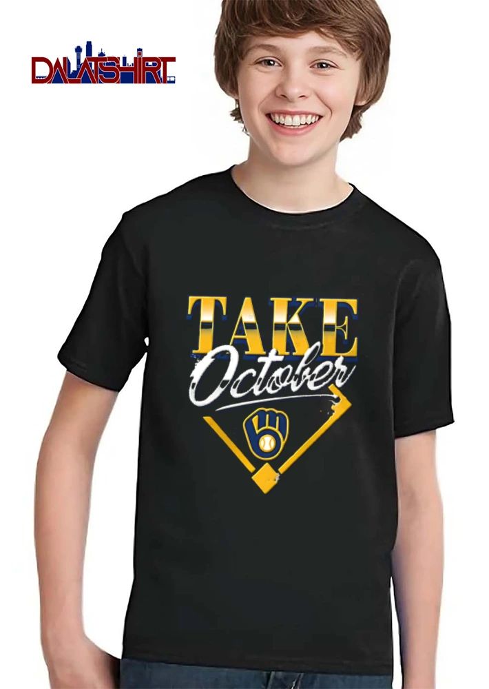 Milwaukee Brewers Take October baseball glove logo diamond graphic shirt