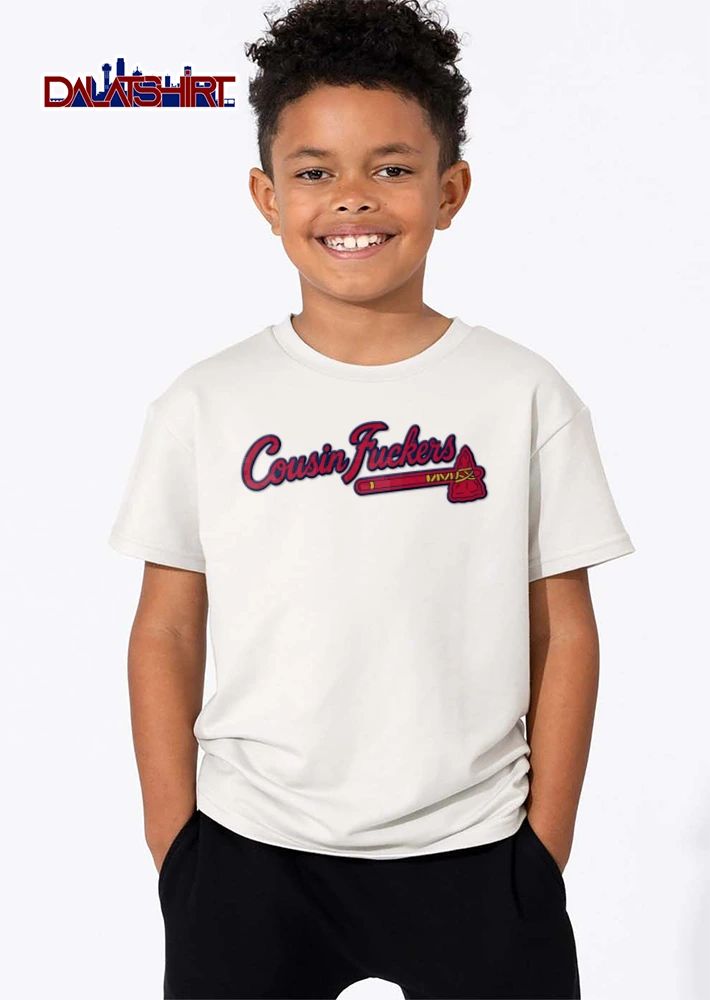 Cousin Fuckers red tomahawk script logo style shirt