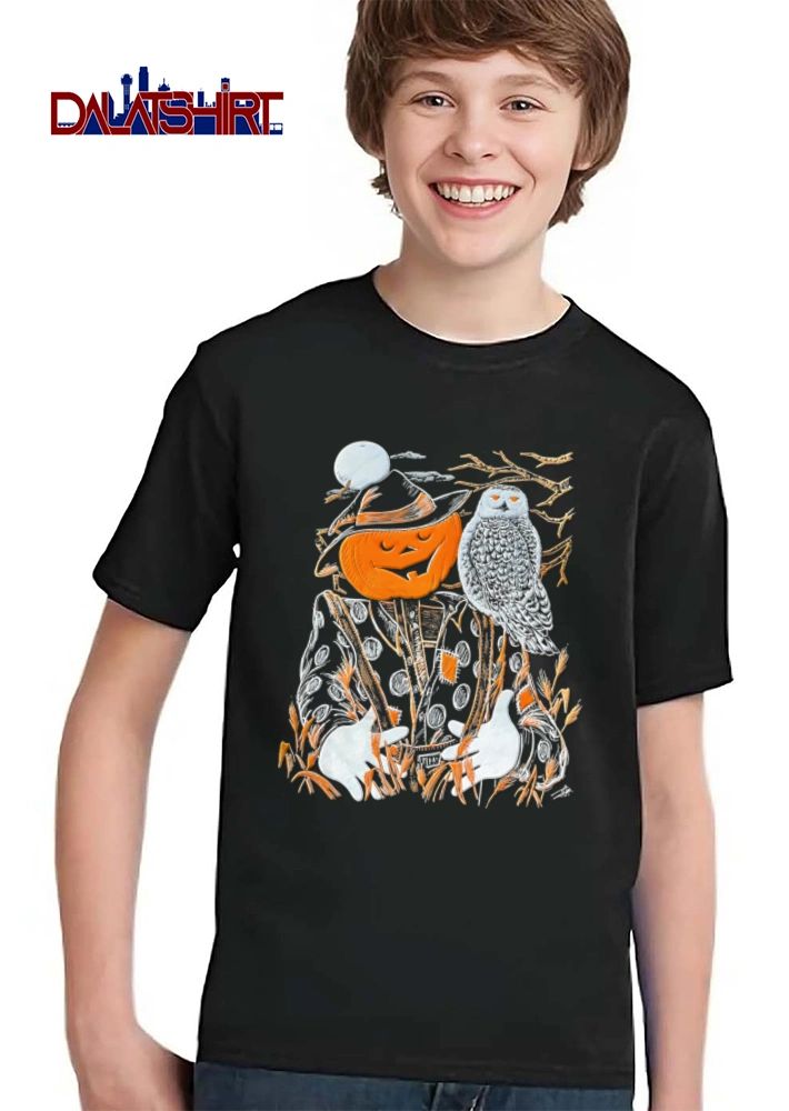 Pumpkin head halloween scarecrow snowy owl shirt