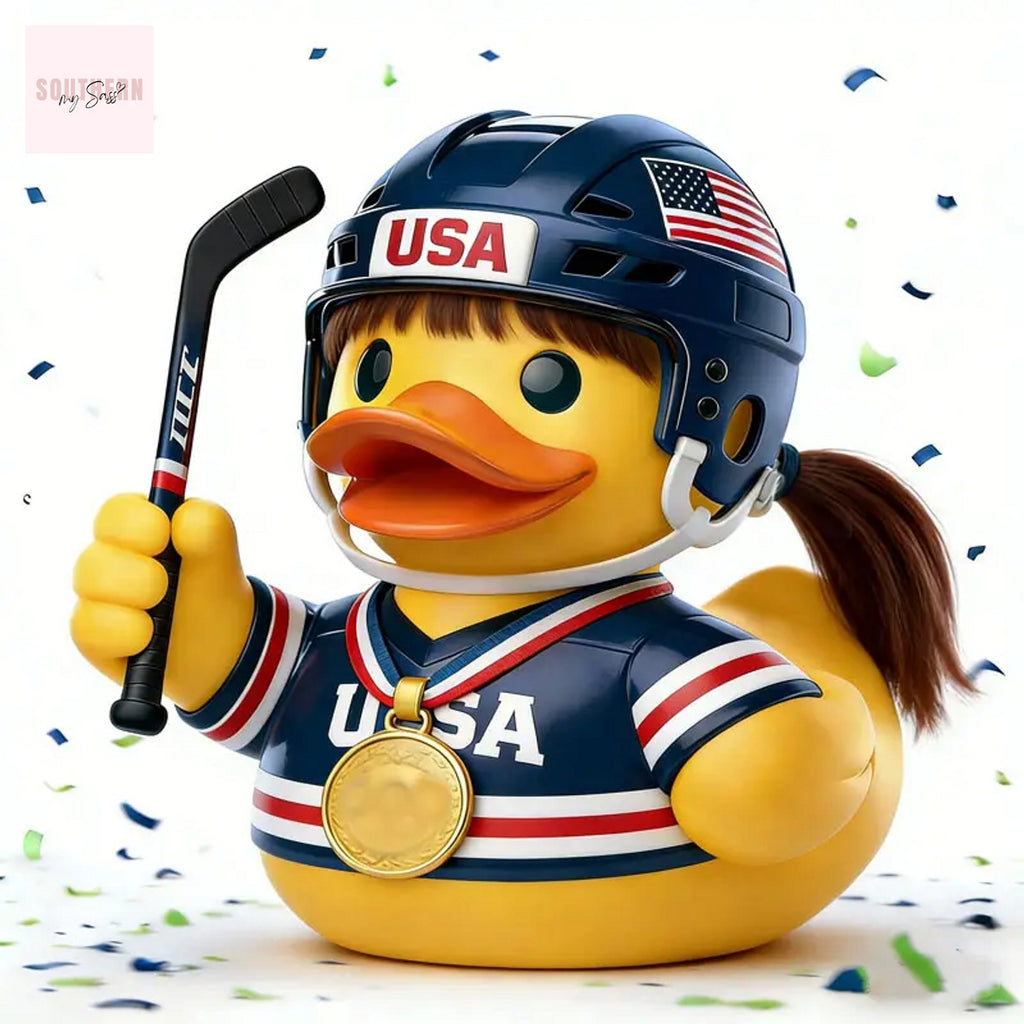 USA Womans Hockey Olympic Gold Medal Rubber Duck