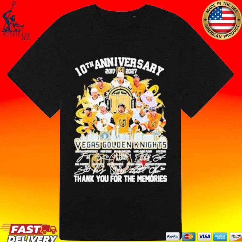 Vegas Golden Knights 10th Anniversary 2017-2027 Thank You For The Memories Signatures T-shirt