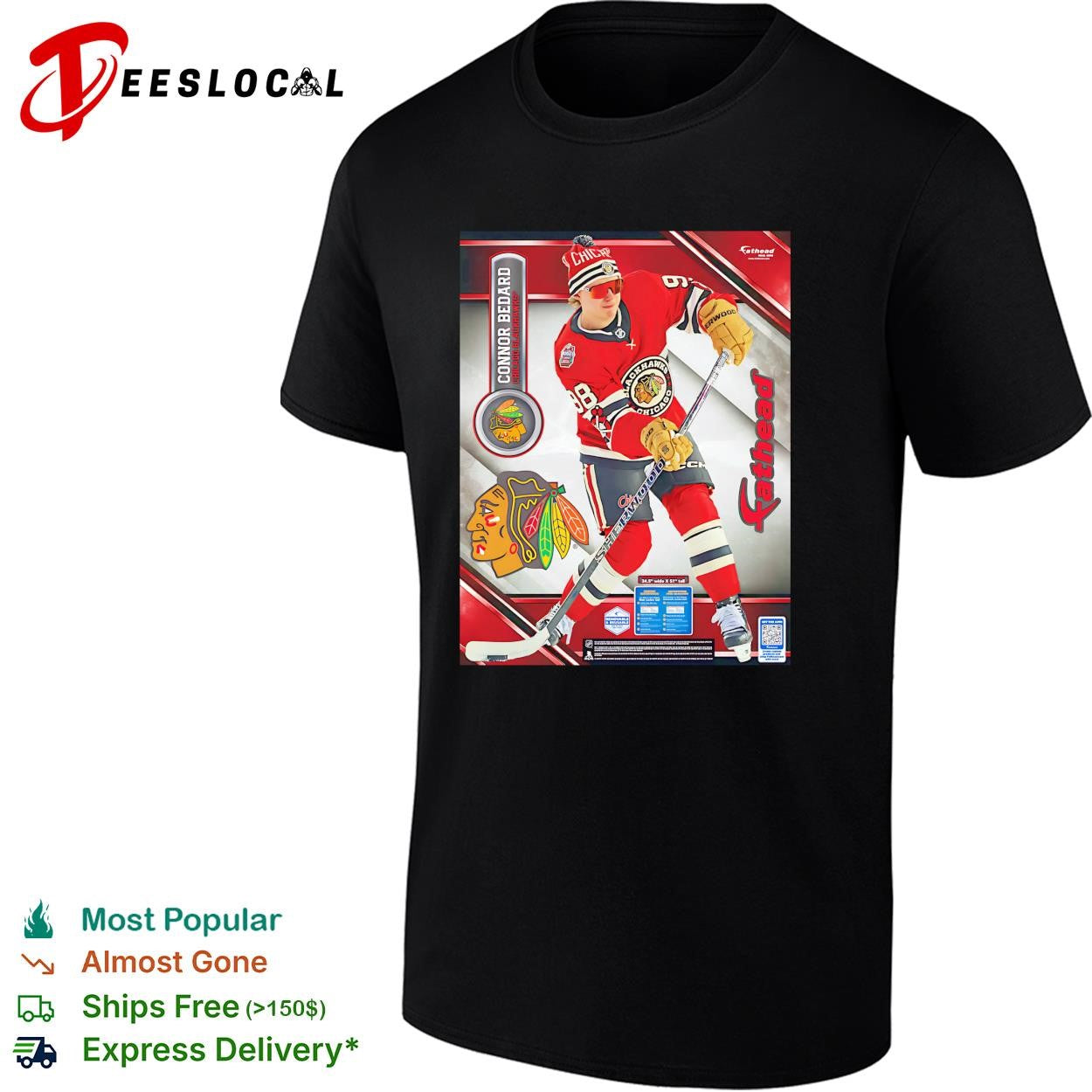Connor Bedard Chicago Blackhawks hockey goalie action team photo poster shirt